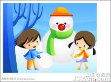教你用Illustrator设计孩童堆雪人的插画