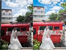 Photoshop调色调出甜美小清新效果的街头婚纱照片